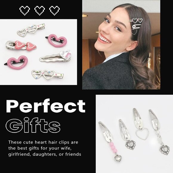 Heart Hair Clips Silver Alloy 8 Styles 10 Pack Hair Accessories for Women main image 6